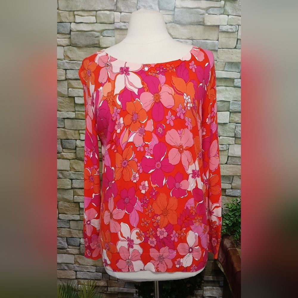 Talbots Vibrant Floral Top Pink and Orange